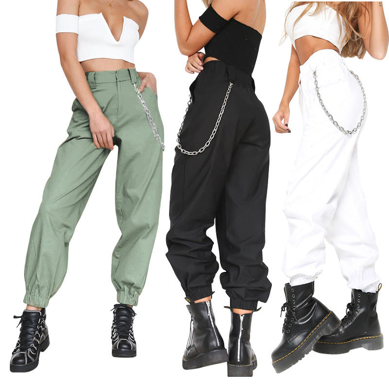 FLOWERSVERSE  Cross Border  Hot Women's Personality Solid Color Sports Casual Pants Trousers Harem Pants