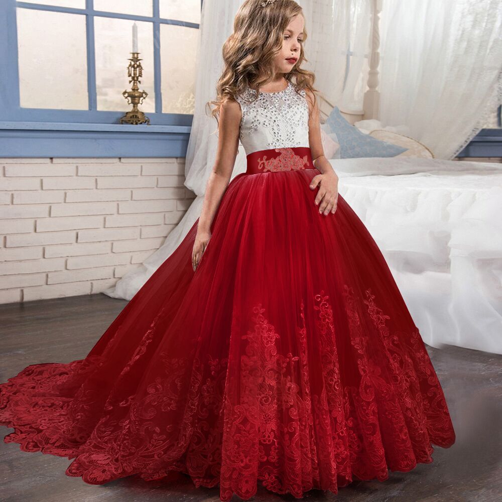 flowersverse Hot Sale Children's Dress  New Girls Wedding Dress Color Matching Umbrella Princess Dress Wedding Flower Children's Dress