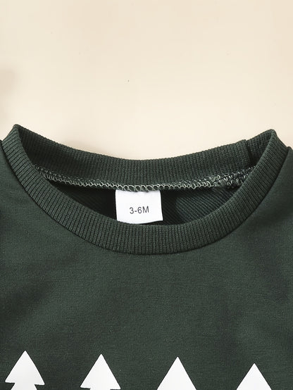 Baby Boys And Girls Christmas Print Cute Outfits, Kids 2pcs Sweatshirt Casual Pocket Pants Set