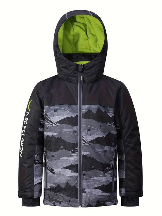 Boys' Stylish Snow Mountain Windbreaker Jacket - Snow Suits for Kids with Fleece Lining, Hood, Long Sleeve, Zip-Up, Waterproof, and Professional Ski Features - Perfect for Winter Outdoor Activities