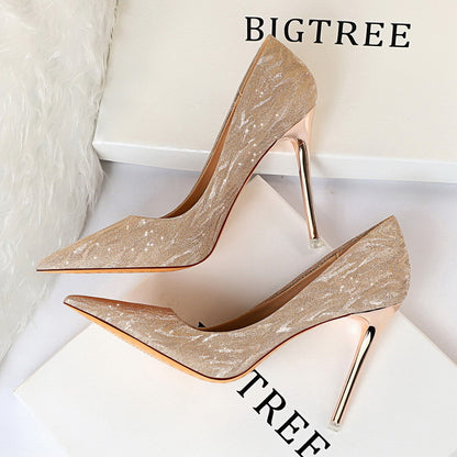 2025 1829-1  high heels women's shoes thin heels high heels light mouth pointed sequins sexy and thin nightclub single shoes wedding shoes