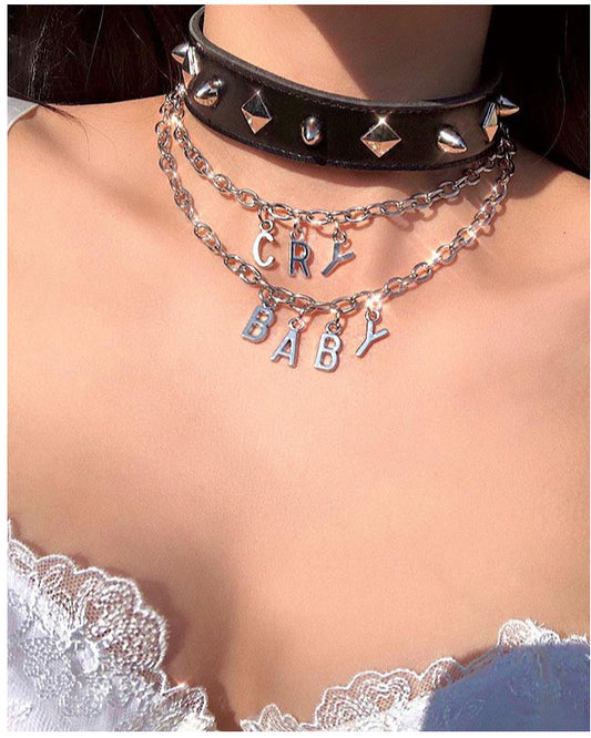 2025 New jewelry CRY BABY letter versatile short collarbone chain women's alloy pendant necklace WX5015
