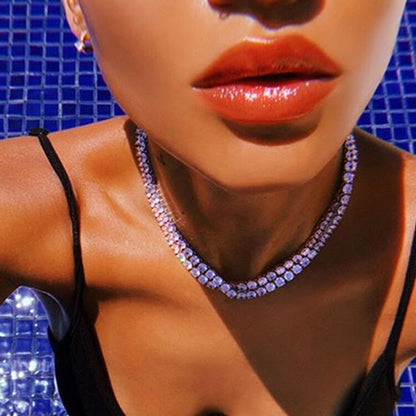 2025 ins Popular trade new product silver flash diamond neck chain simple wind double layer diamond chain sexy collarbone chain female 0193