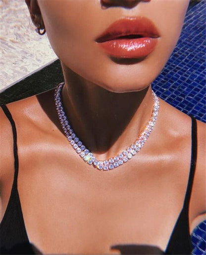 2025 ins Popular trade new product silver flash diamond neck chain simple wind double layer diamond chain sexy collarbone chain female 0193