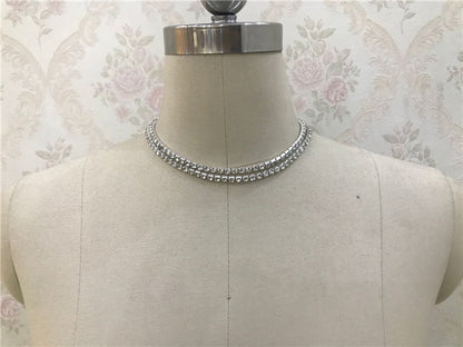 2025 ins Popular trade new product silver flash diamond neck chain simple wind double layer diamond chain sexy collarbone chain female 0193