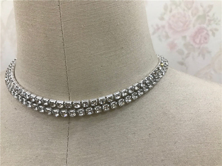 2025 ins Popular trade new product silver flash diamond neck chain simple wind double layer diamond chain sexy collarbone chain female 0193