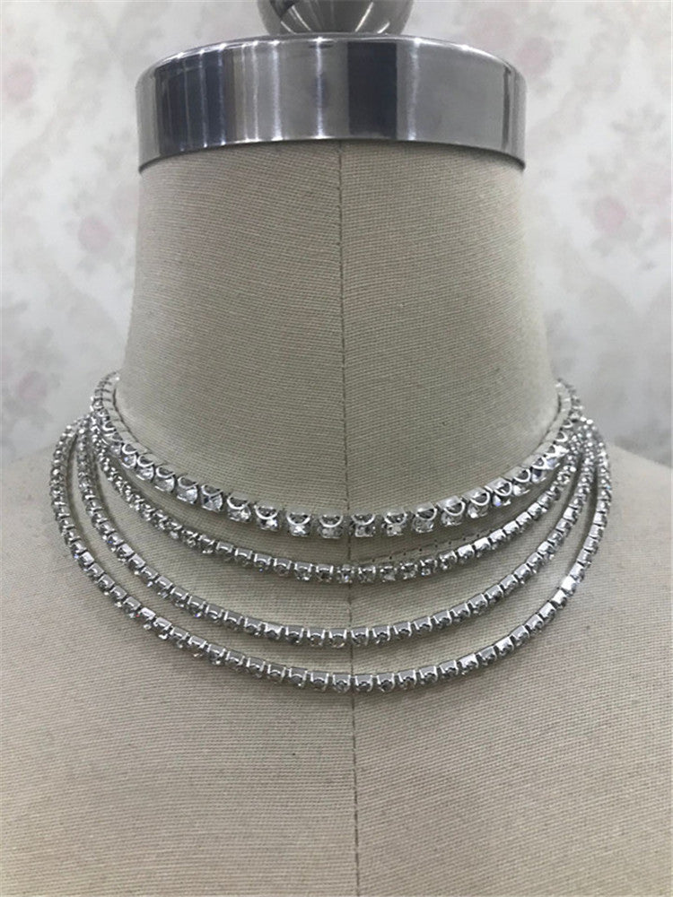 2025 Popular trade new product texture luxury bright diamond necklace, multi-layer flash diamond collarbone chain, sexy neck chain female BY0194
