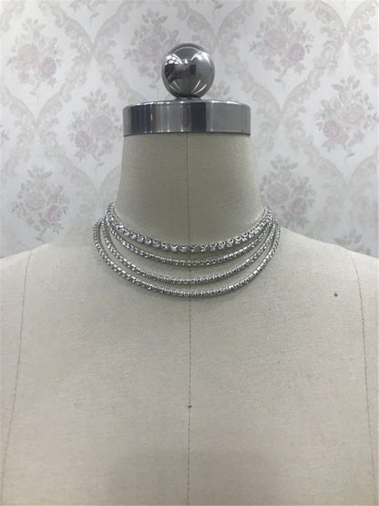 2025 Popular trade new product texture luxury bright diamond necklace, multi-layer flash diamond collarbone chain, sexy neck chain female BY0194