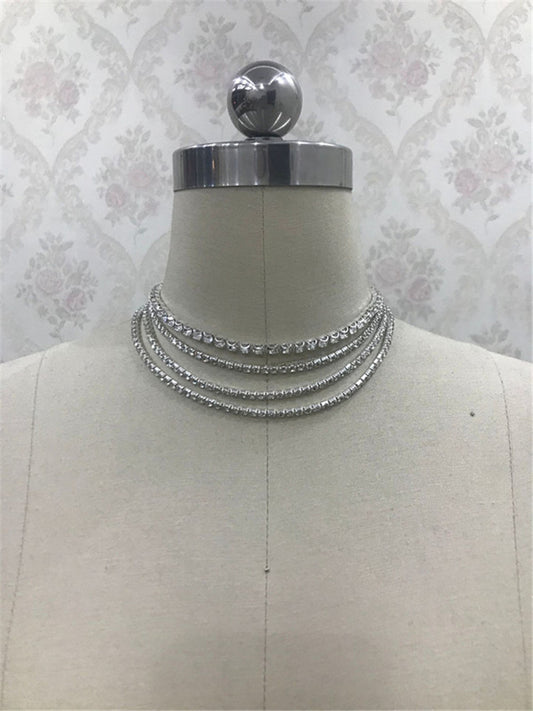 2025 Popular trade new product texture luxury bright diamond necklace, multi-layer flash diamond collarbone chain, sexy neck chain female BY0194