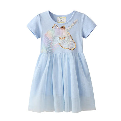 Girl s Dresses Jumping Meters Princess Baby With Giraffe Applique Cute Summer Girls Party Dress Fashion Children s Clothes Selling 230422