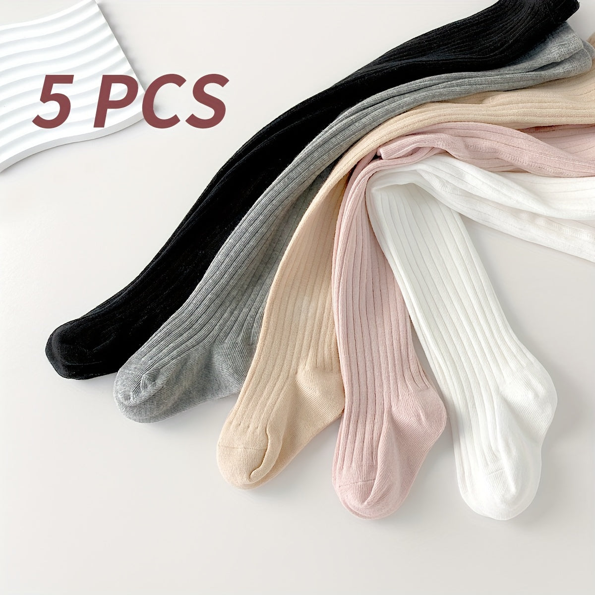 5 Pieces Of Girl's Spring/Autumn Simple Knee-High Socks, Soft Elastic Comfy Socks For Outdoor Wear