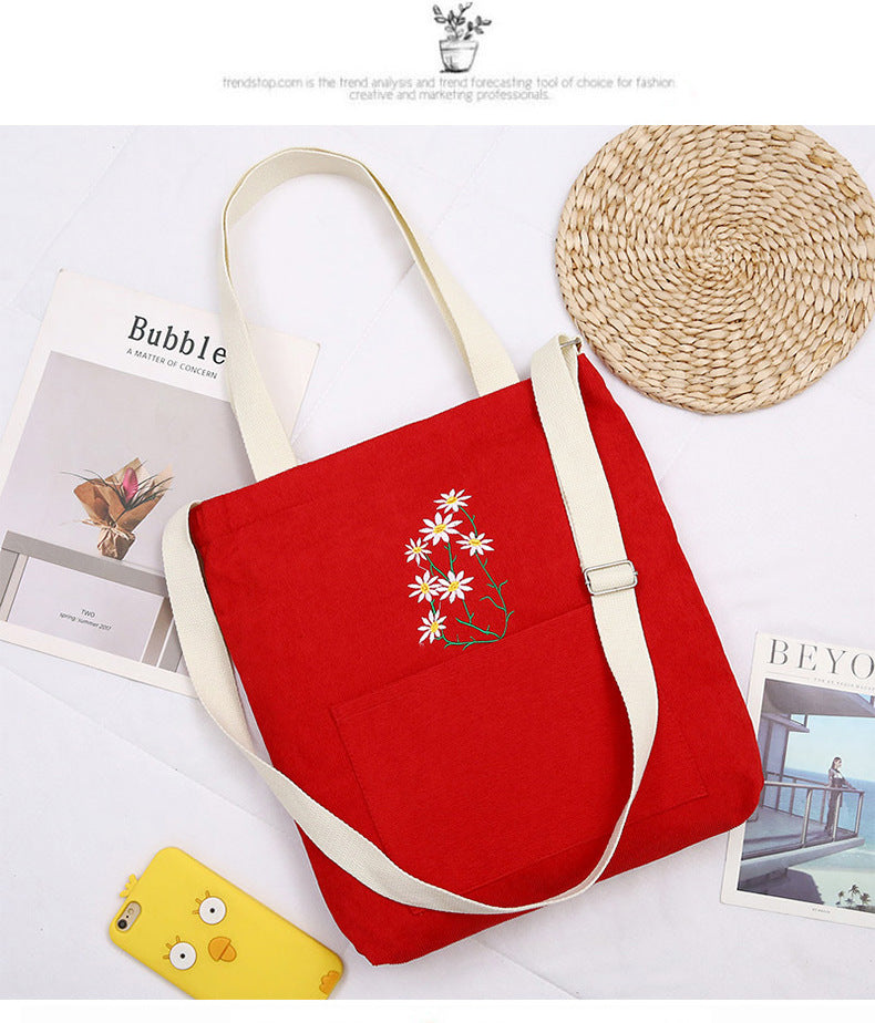 FLOWERSVERSE  Little Daisy Corduroy Women's One-Shoulder Canvas Bag Artistic Student Make-up Bag Casual College Style Messenger Shopping Bag