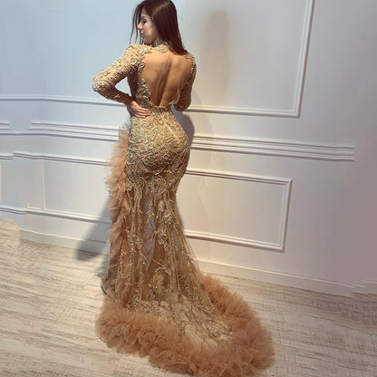new  New women's dress sexy women's banquet atmospheric mesh long fish tail evening dress women