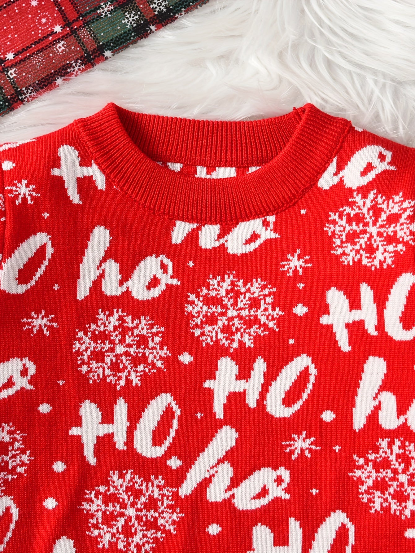 Boys' Christmas Sweater, Red Knit Pullover with "HO HO HO" Lettering, Round Neck, Stretchy Fabric, Regular Fit, Long Sleeves, All-Season, Party Style, for Spring/Autumn/Winter