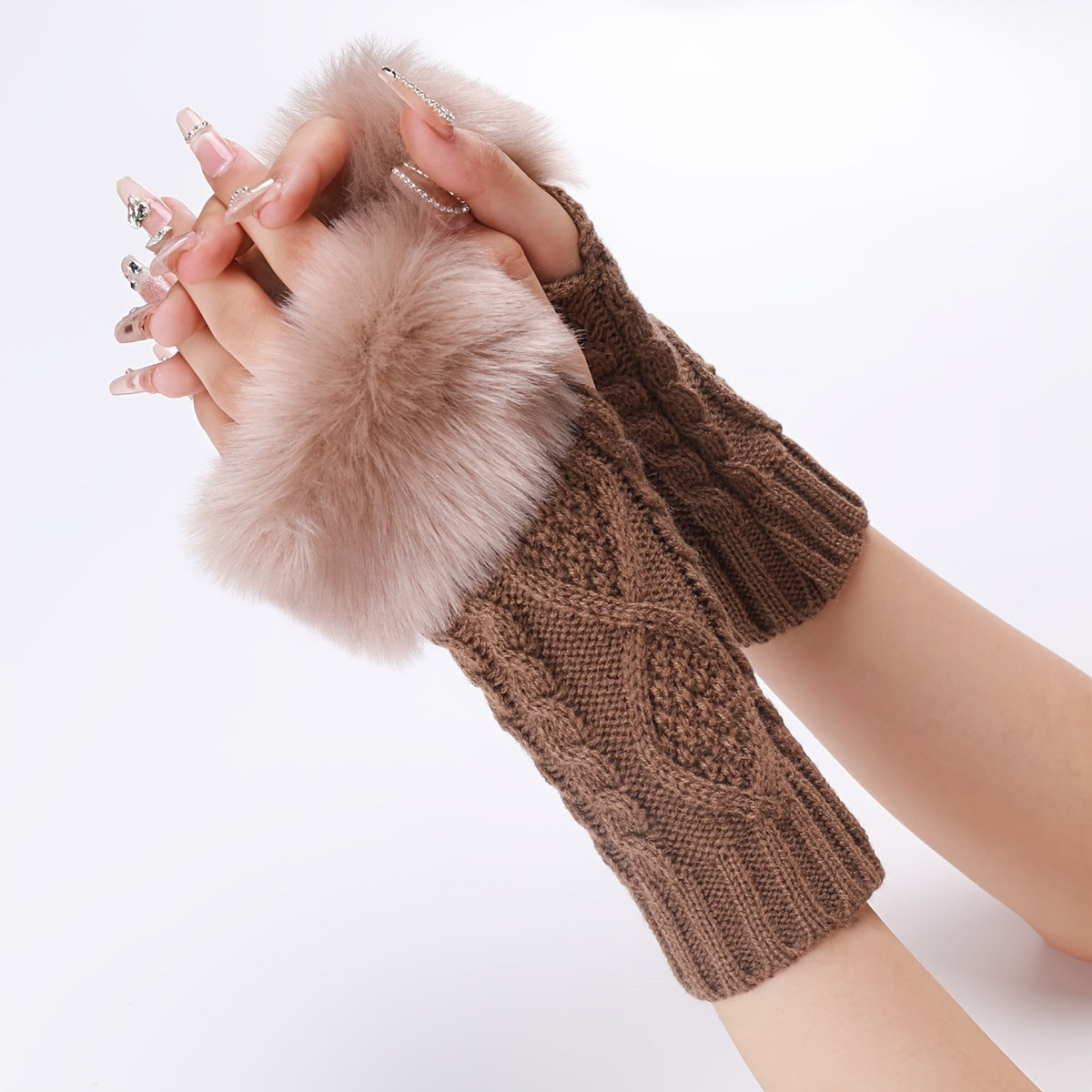 Cozy Argyle Fingerless Gloves for Women - Soft Acrylic Knit Fabric, Hand Wash Only, Stylish Winter Accessories for Cold Weather - Perfect for Outdoor Activities!