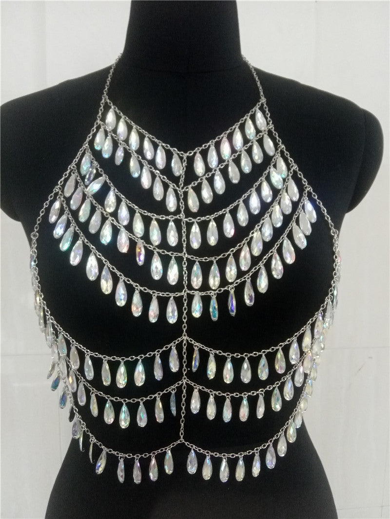 2025 New supply, summer vacation style bikini body chain, radiant crystal beach bra, female BY0237