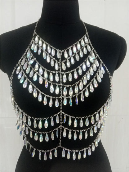 2025 New supply, summer vacation style bikini body chain, radiant crystal beach bra, female BY0237