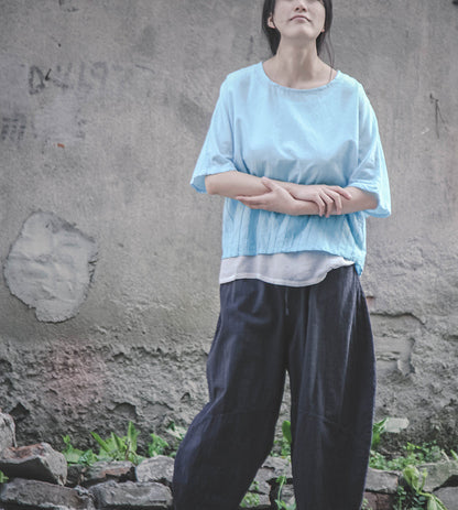 a new design linen cotton wide-leg lantern nine-point pants