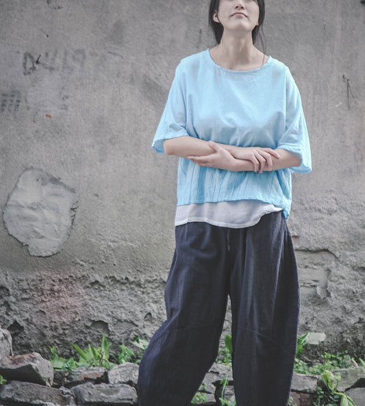 a new design linen cotton wide-leg lantern nine-point pants