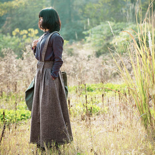 a sense of design, women's autumn and winter retro woolen long versatile elastic waist skirt, strap skirt