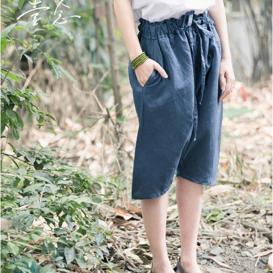 creative design summer clothing linen loose literary elastic waist pants men and women can wear couple pants