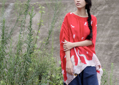 design sense women's summer silk satin swan print short-sleeved loose top