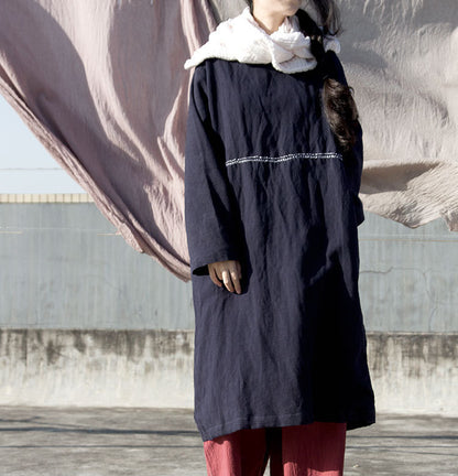 creative design winter cotton and linen retro dress with velvet embroidered robe