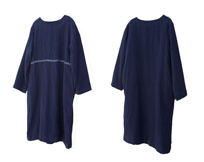 creative design winter cotton and linen retro dress with velvet embroidered robe