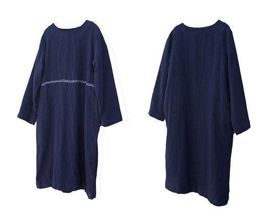 creative design winter cotton and linen retro dress with velvet embroidered robe