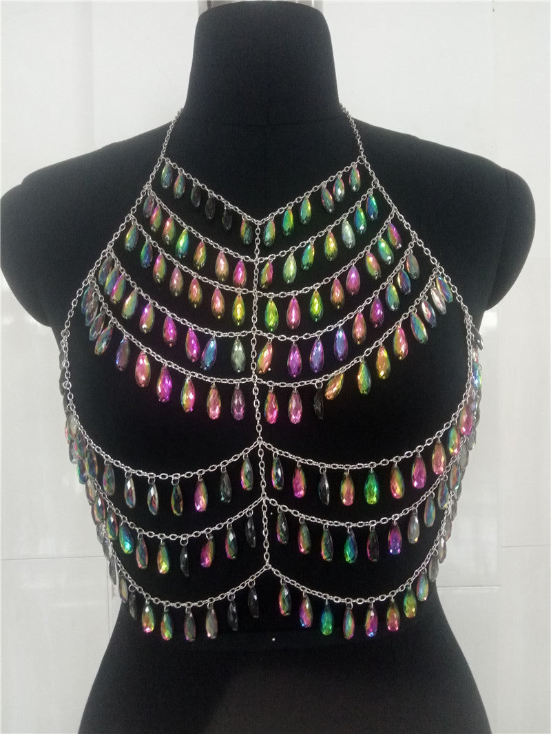 2025 New supply, summer vacation style bikini body chain, radiant crystal beach bra, female BY0237