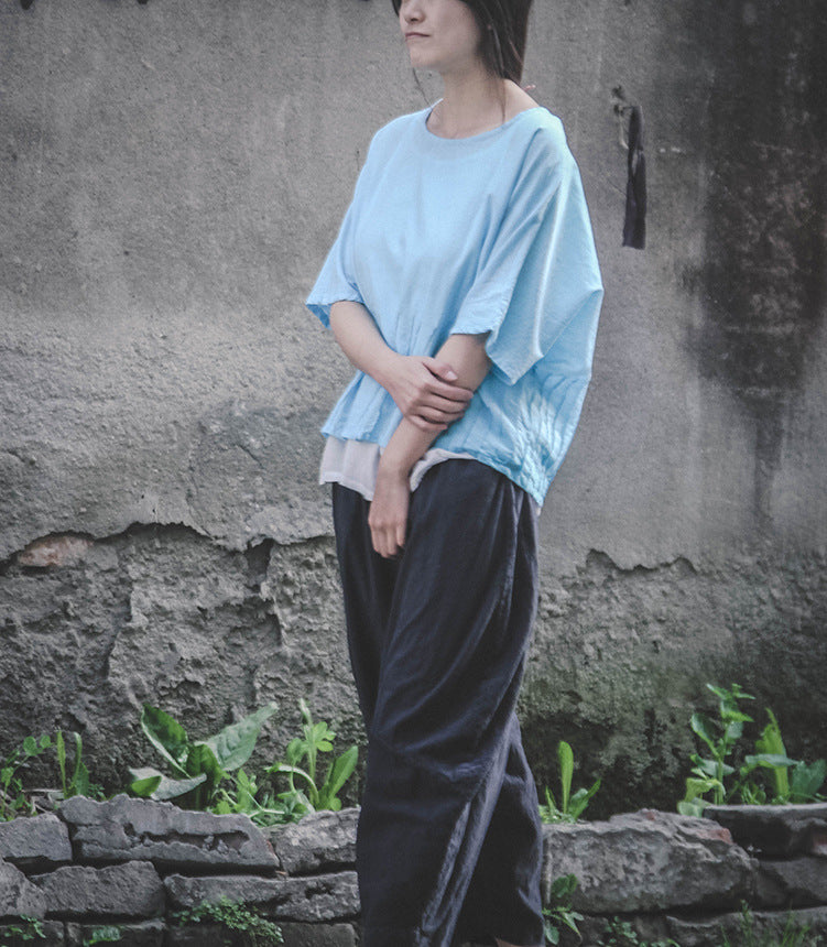 a new design linen cotton wide-leg lantern nine-point pants