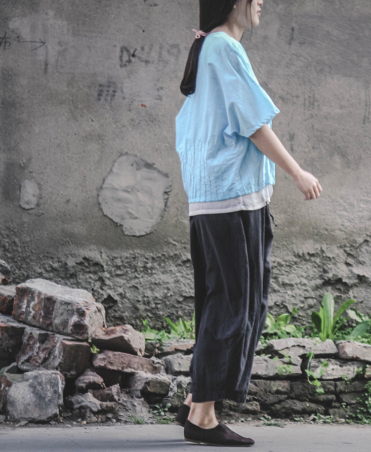 a new design linen cotton wide-leg lantern nine-point pants