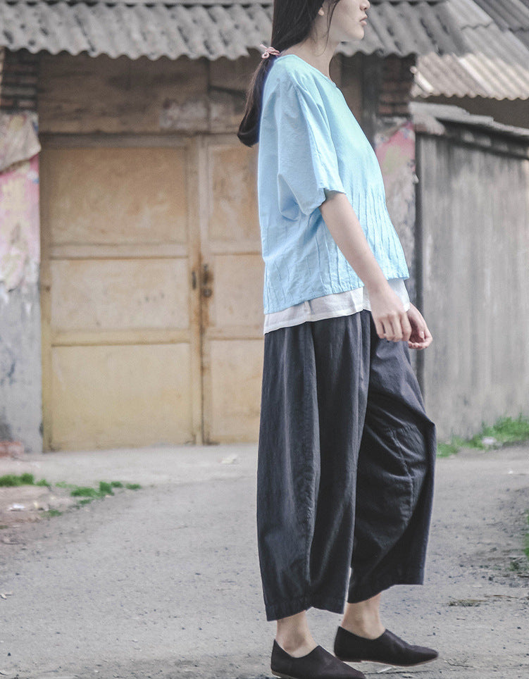 a new design linen cotton wide-leg lantern nine-point pants