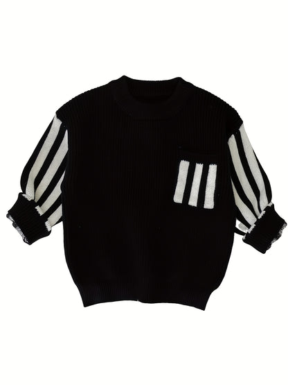 Cozy Striped Knitted Sweater - Soft and Snug, Warmth for Cold Winter Days, Classic Knitted Design, Eye-Catching Striped Pattern - Unisex Design for Baby Boys and Girls Alike, Perfect for Toddlers Daily Wear