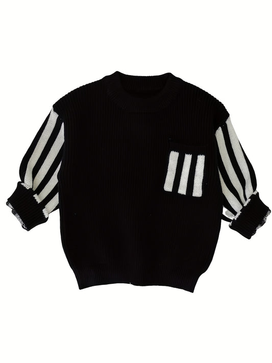 Cozy Striped Knitted Sweater - Soft and Snug, Warmth for Cold Winter Days, Classic Knitted Design, Eye-Catching Striped Pattern - Unisex Design for Baby Boys and Girls Alike, Perfect for Toddlers Daily Wear