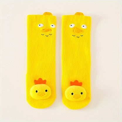 A Pair Of Kid's Toddler's Fashion Cute Cartoon Animal Design Novelty Knee-high Socks, Cotton Non-slip Socks For Outdoor Wearing All Seasons Wearing