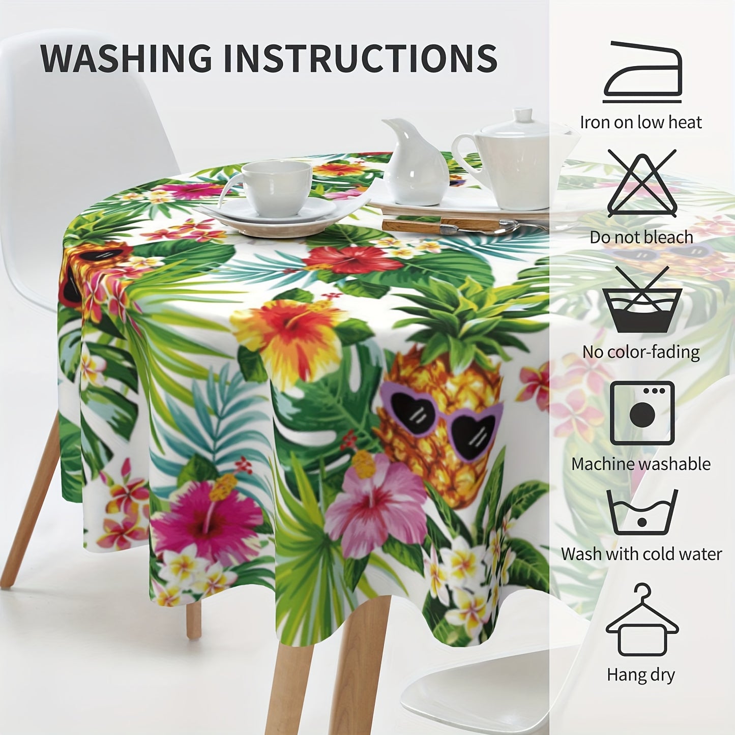 1pc Vibrant Hawaiian Pineapple Polyester Tablecloth - Waterproof, Stain-Resistant, Wrinkle-Free, Easy-Care Green Table Cover with Palm Leaves Design - Perfect for Home Kitchen Dining Party Decoration and Room Decor