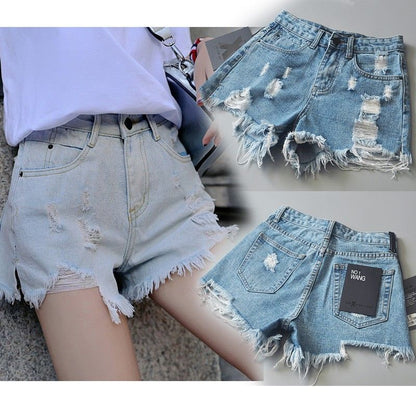 flowersverse King Shorts Worn Burrs Pants  Summer Denim Straight-Leg Pants Women's Jeans Wholesale