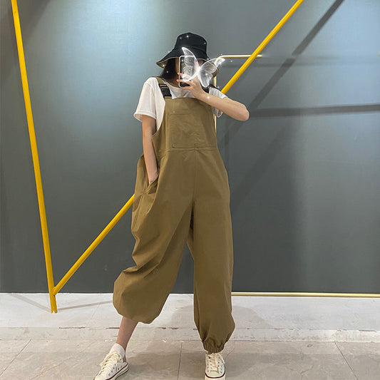 flowersverse In Stock  Niche Designer New Work Clothes BF Style Suspender Pants Loose Western Style Slimming Youthful-Looking Fisherman Pants for Women