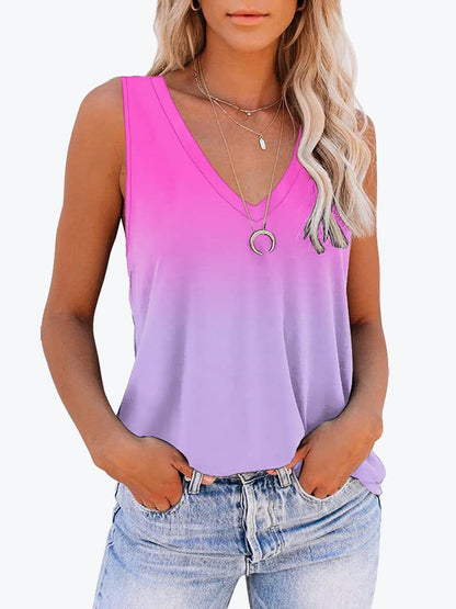 Gradient Color Deep V Fashion Tank Top