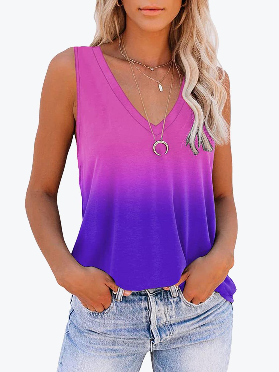 Gradient Color Deep V Fashion Tank Top