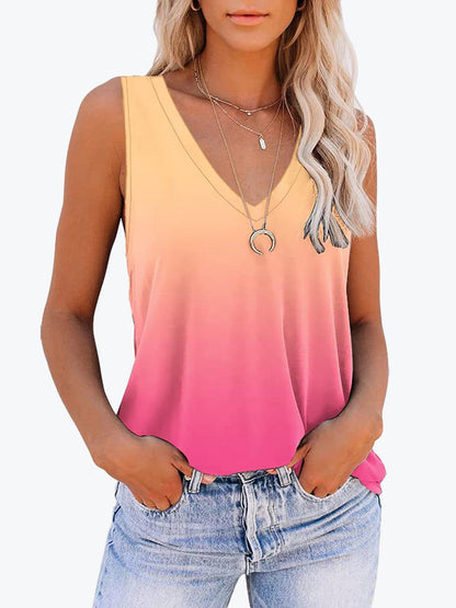 Gradient Color Deep V Fashion Tank Top