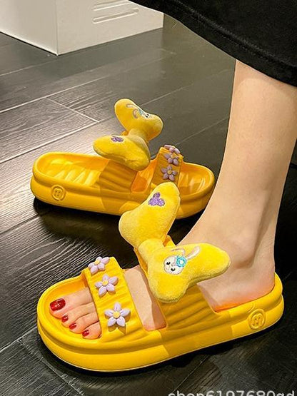 Cartoon Print Bowknot Decor Sandals