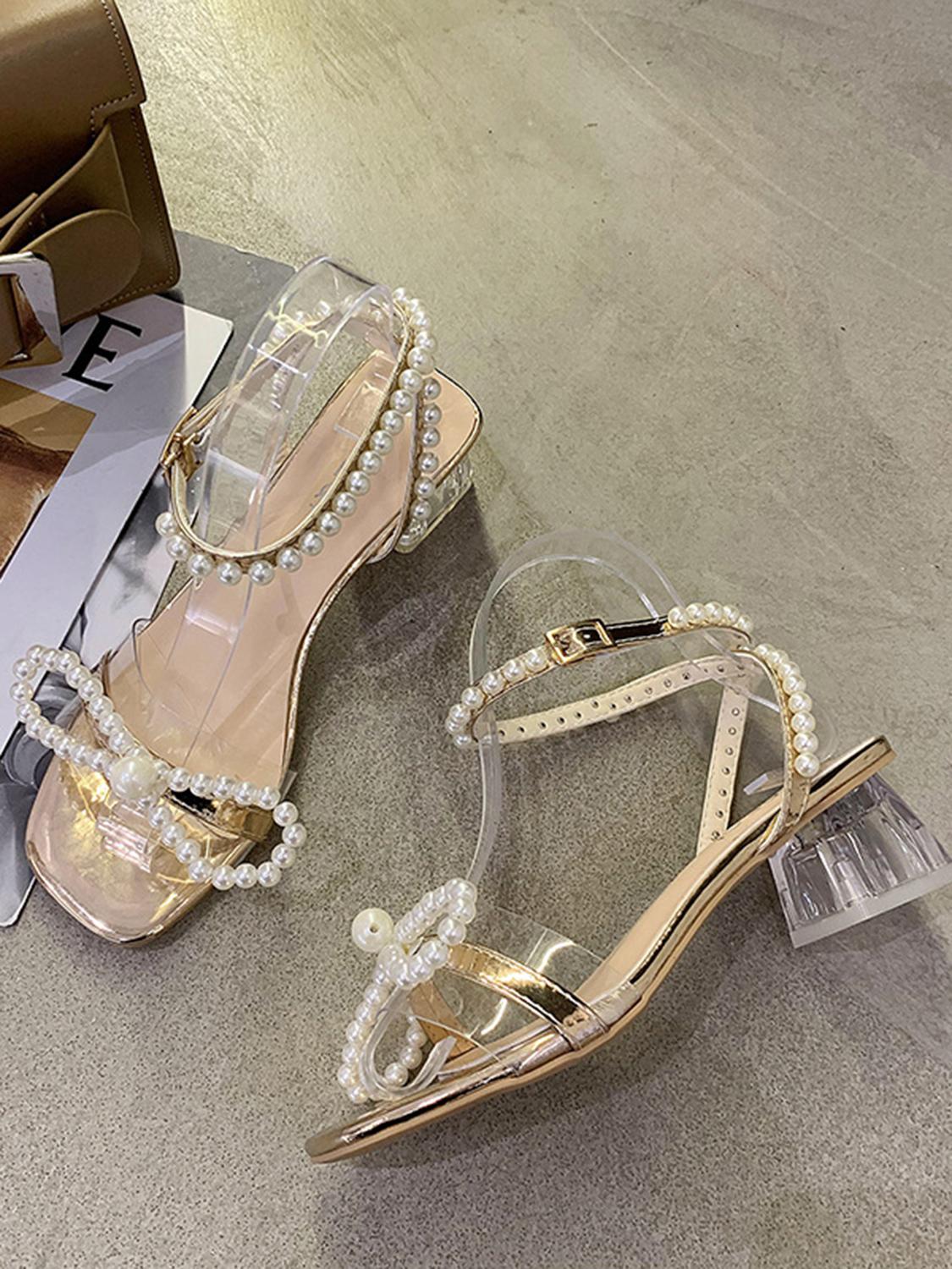 Pearl Bowknot Decor High Heel Sandals