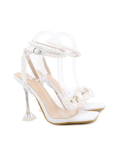 Pearl Bowknot Decor High Heel Sandals