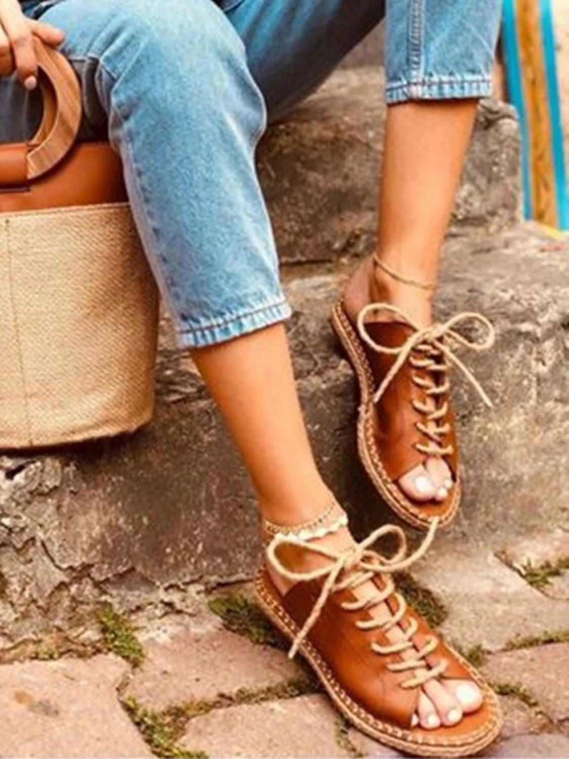 Lace Up Fish Toe Sandals