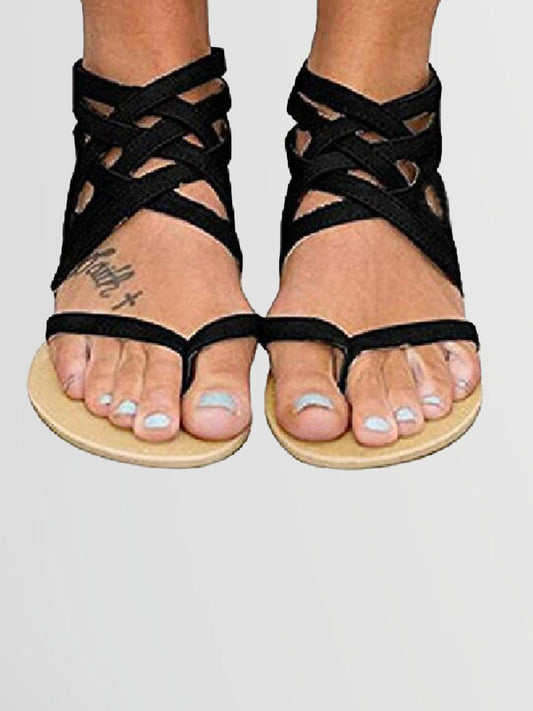 Solid Lace-up Front Sandals