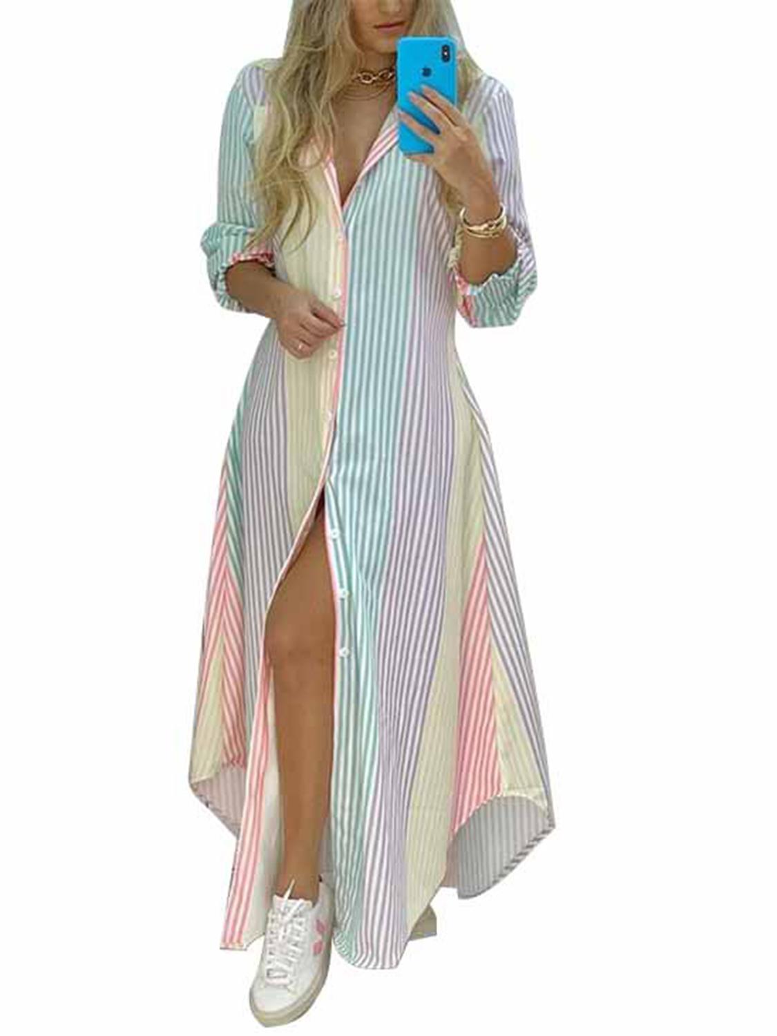 Gradient Color Button Front Maxi Dress