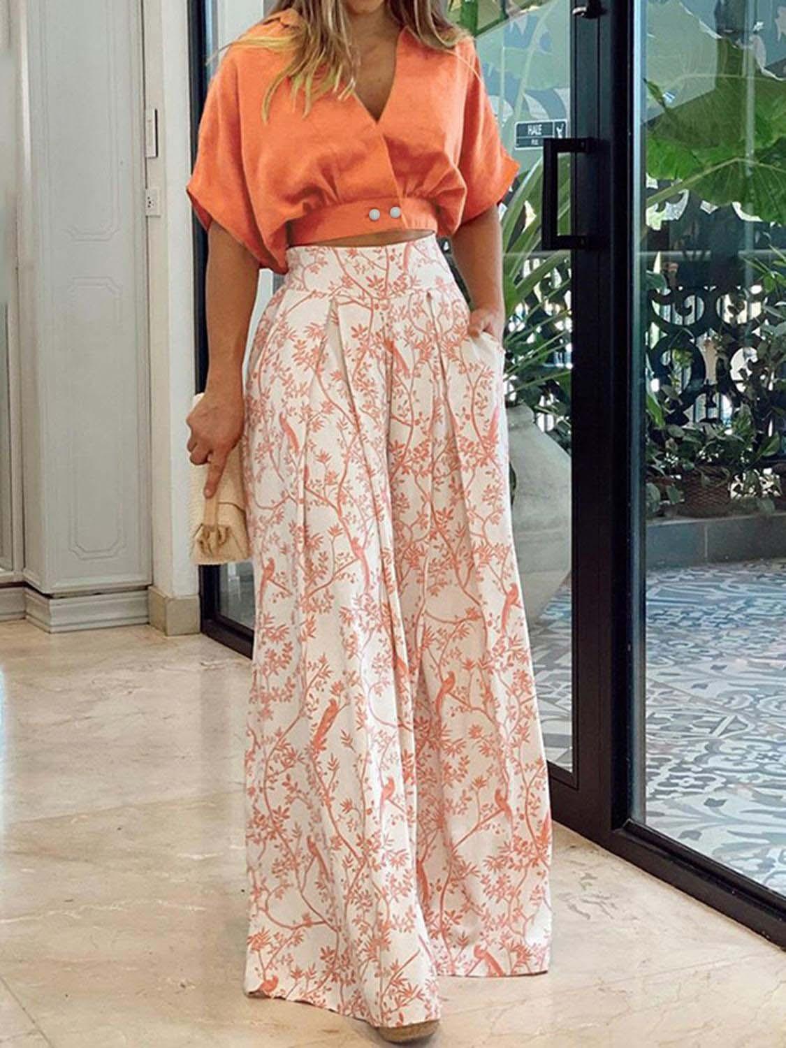 Print High Waist Top & Pants Set