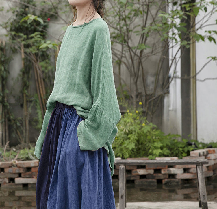 New Summer Simple Design Breathable and Comfortable Sunscreen T-Shirt Ramie Yarn Clear Versatile Top